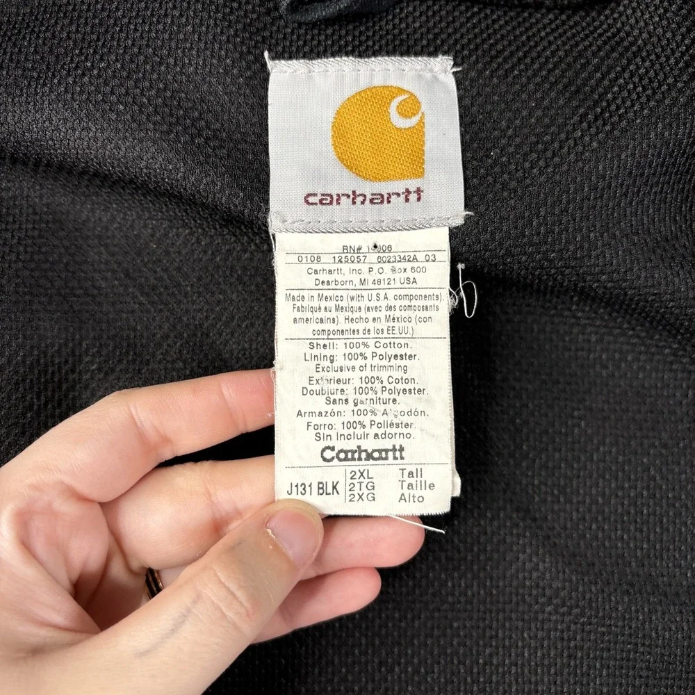 Carhartt J131 Jacket Men's 2XLT Black Thermal Lined Duck Active Hood‎ Workwear